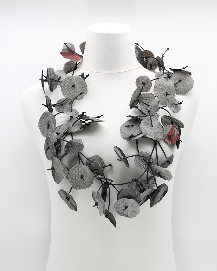 Long Recycled Paper Orchids Necklace, Seaweed