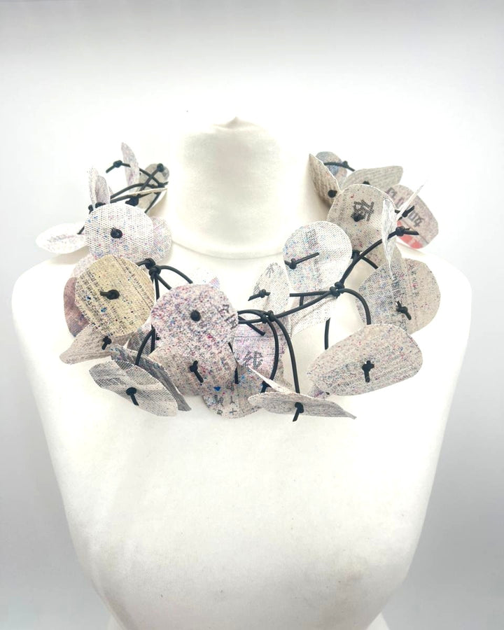 Recycled Paper Orchids Necklace, Off White