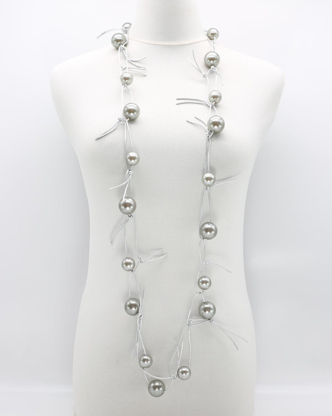 Twisted & Tied Faux Pearls Necklace, Metallic Grey