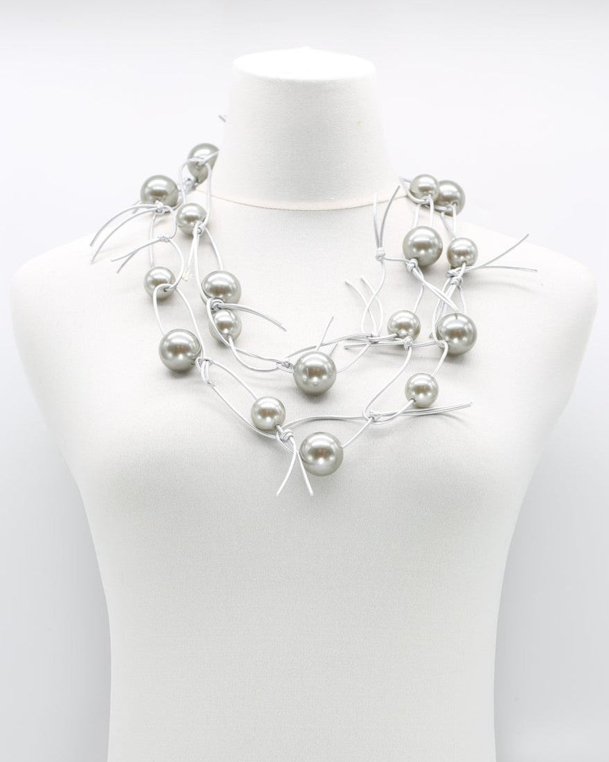 Twisted & Tied Faux Pearls Necklace, Metallic Grey