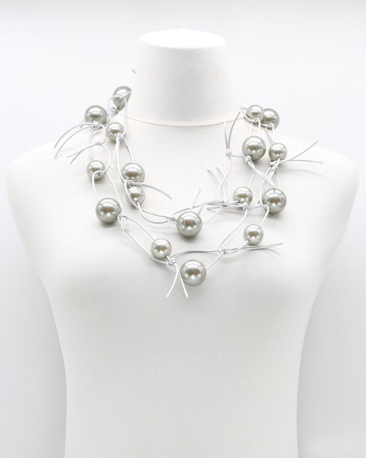 Twisted & Tied Faux Pearls Necklace, Metallic Grey