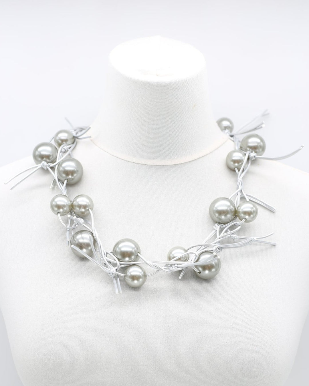 Twisted & Tied Faux Pearls Necklace, Metallic Grey