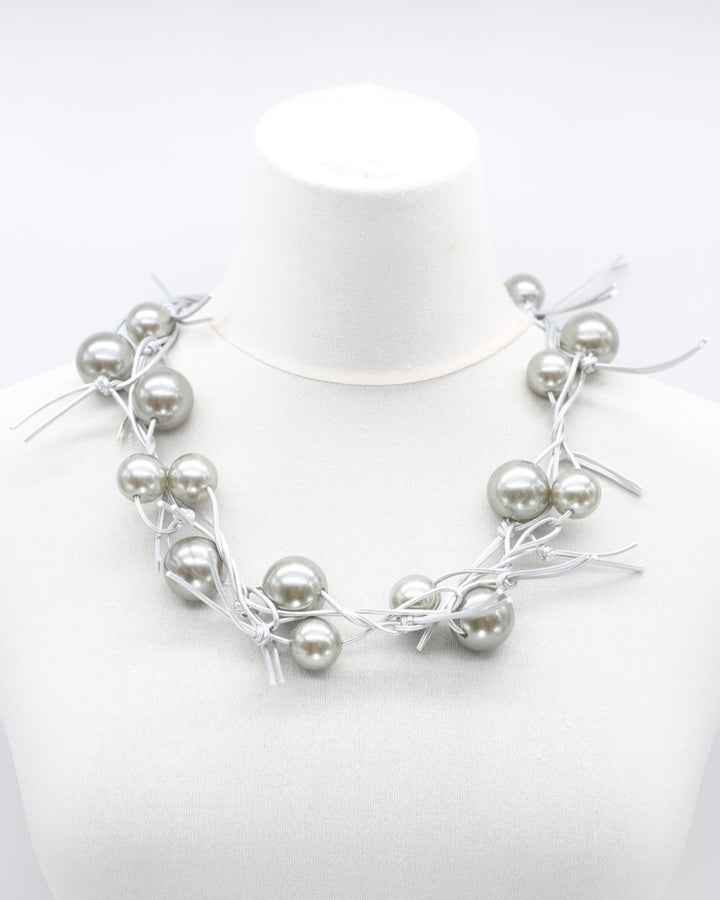 Twisted & Tied Faux Pearls Necklace, Metallic Grey