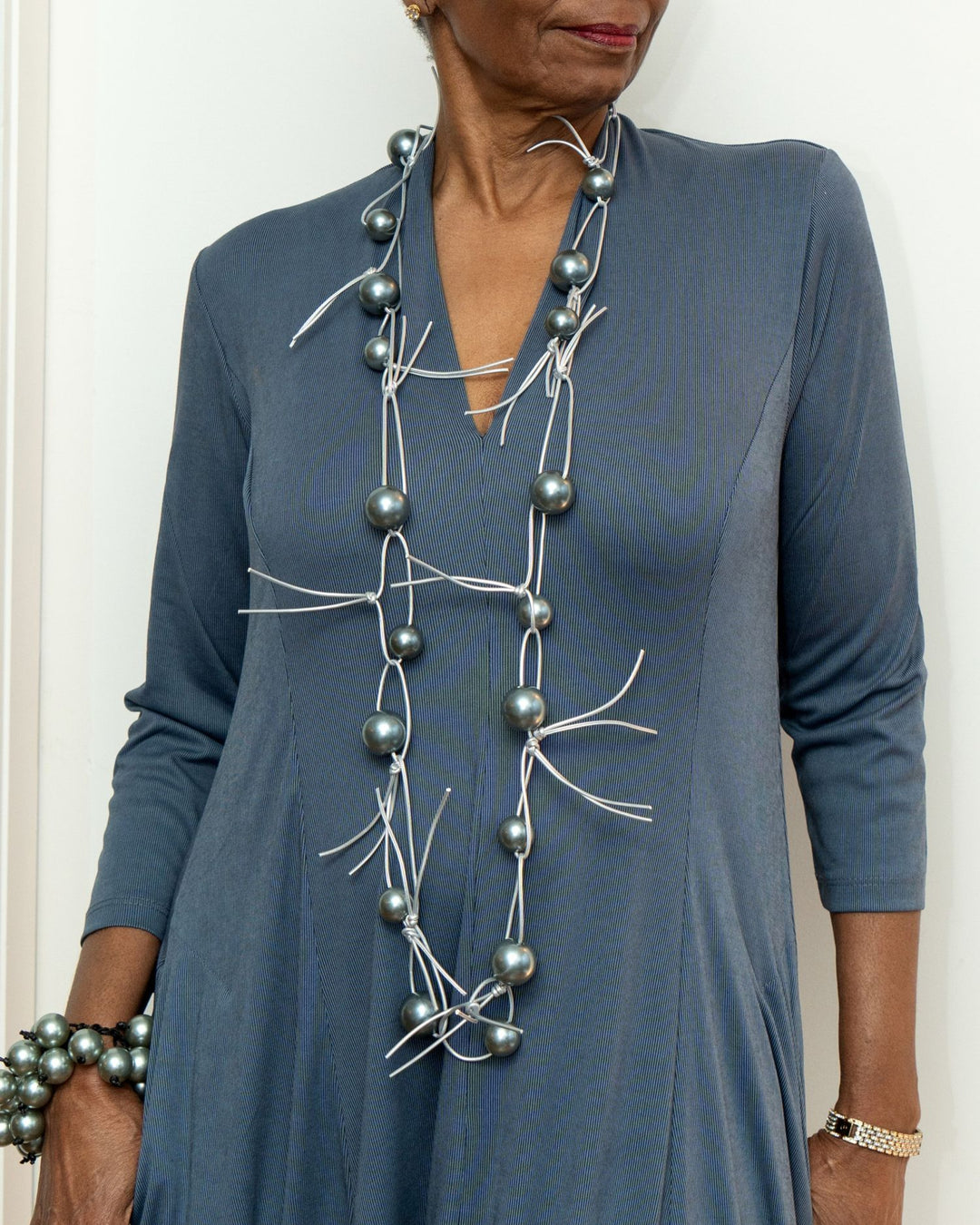 Twisted & Tied Faux Pearls Necklace, Metallic Grey