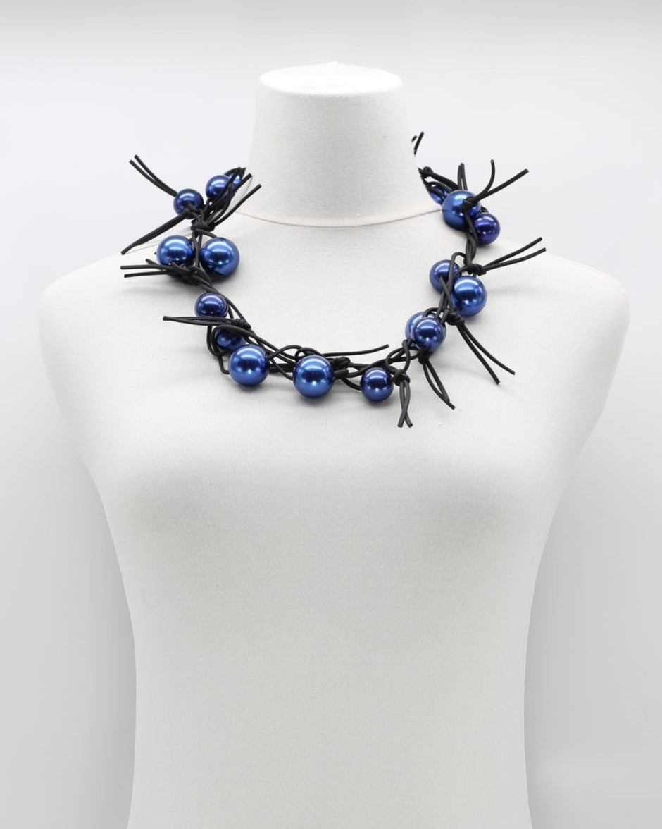 Twisted & Tied Faux Pearls Necklace, Metallic Blue