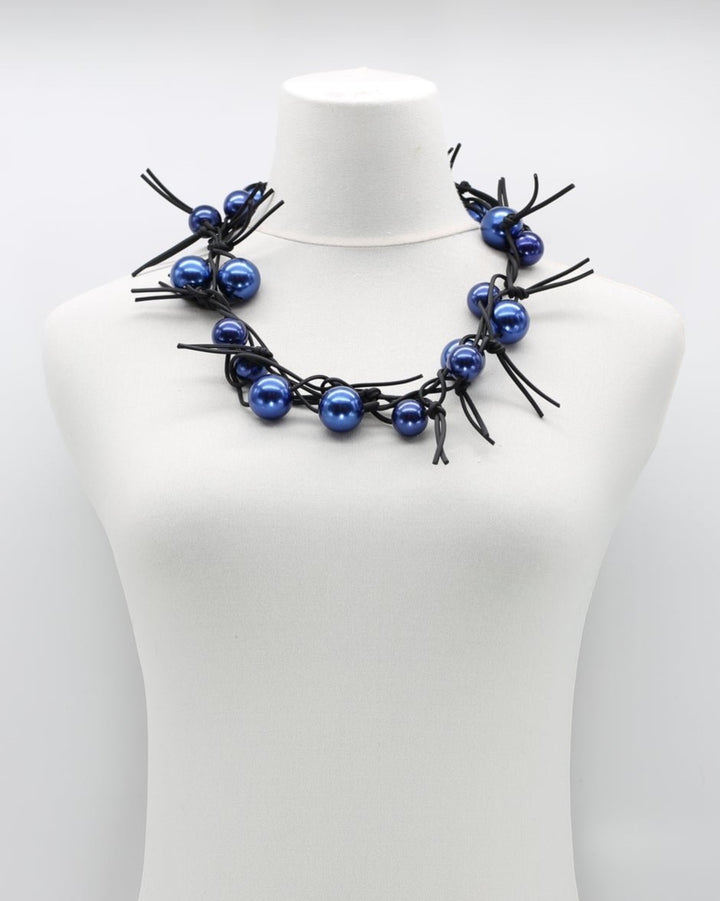 Twisted & Tied Faux Pearls Necklace, Metallic Blue