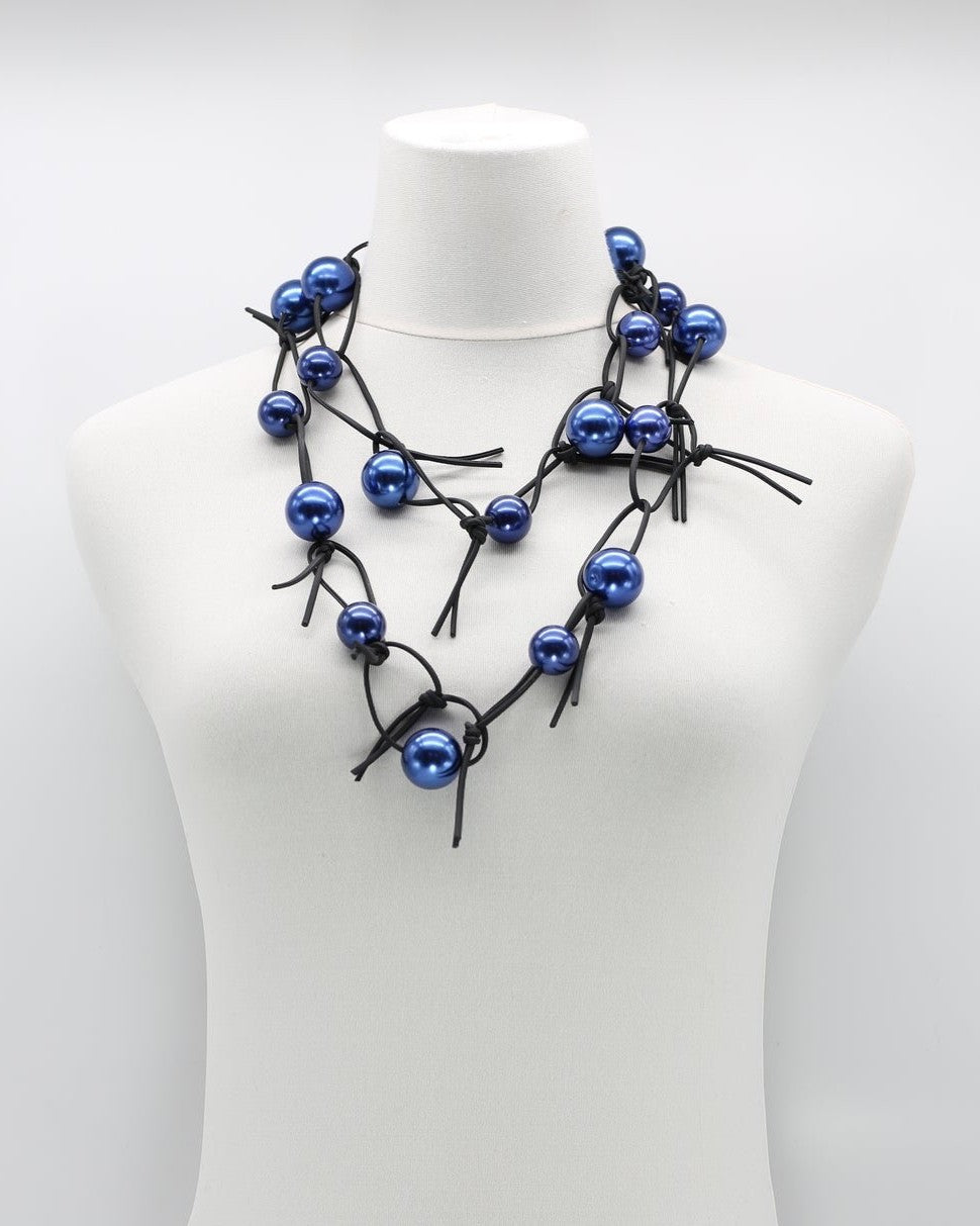 Twisted & Tied Faux Pearls Necklace, Metallic Blue