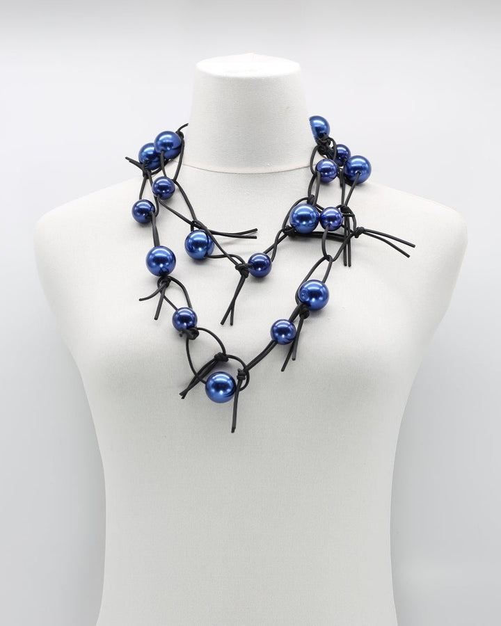 Twisted & Tied Faux Pearls Necklace, Metallic Blue