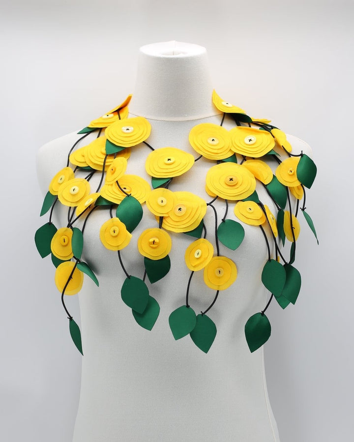 Fabric Flower Necklace, Yellow