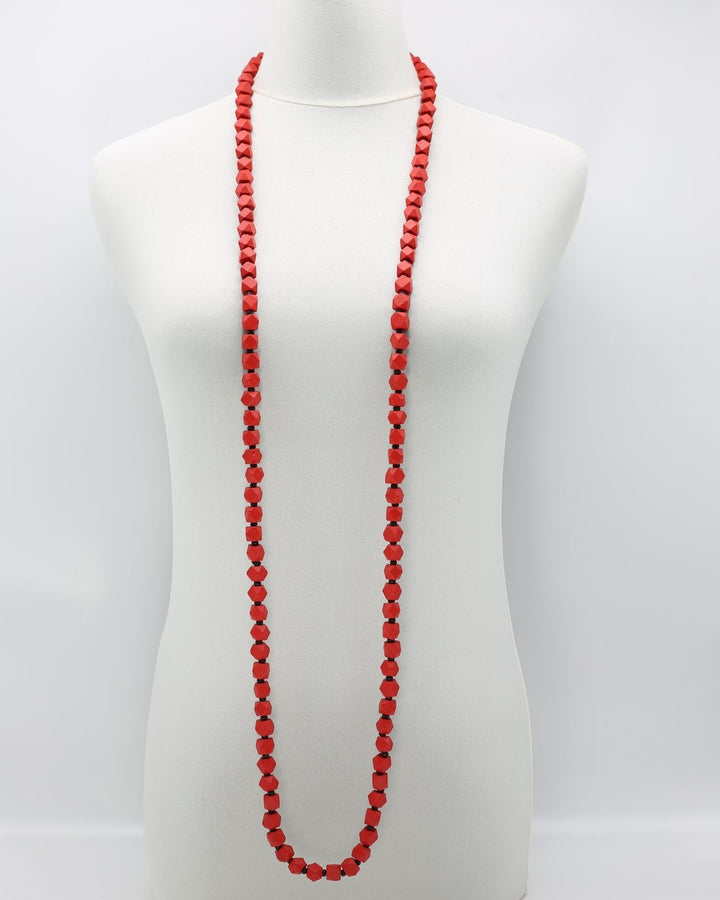 Faceted Wooden Beads Necklace Set, Red