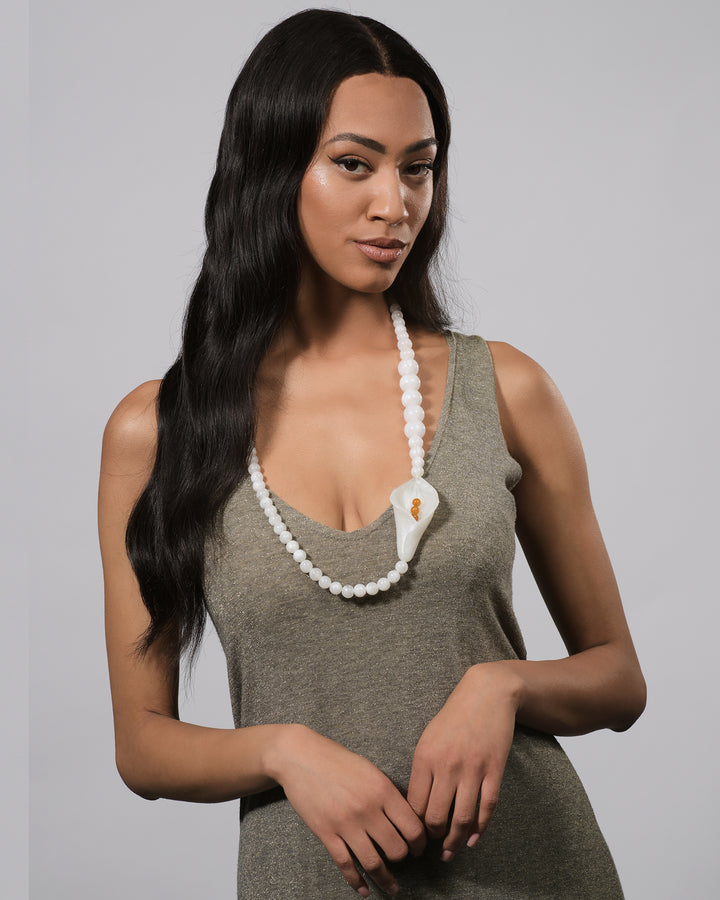 Lily Bead Necklace, White