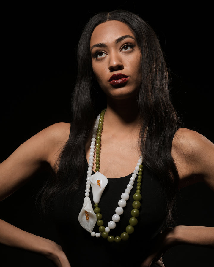 Lily Bead Necklace, White