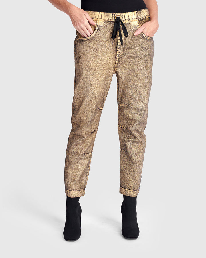 Metallic Boyfriend Jogger Jeans, Gold