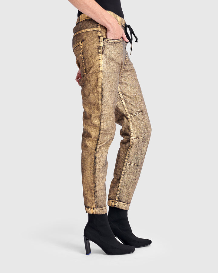 Metallic Boyfriend Jogger Jeans, Gold
