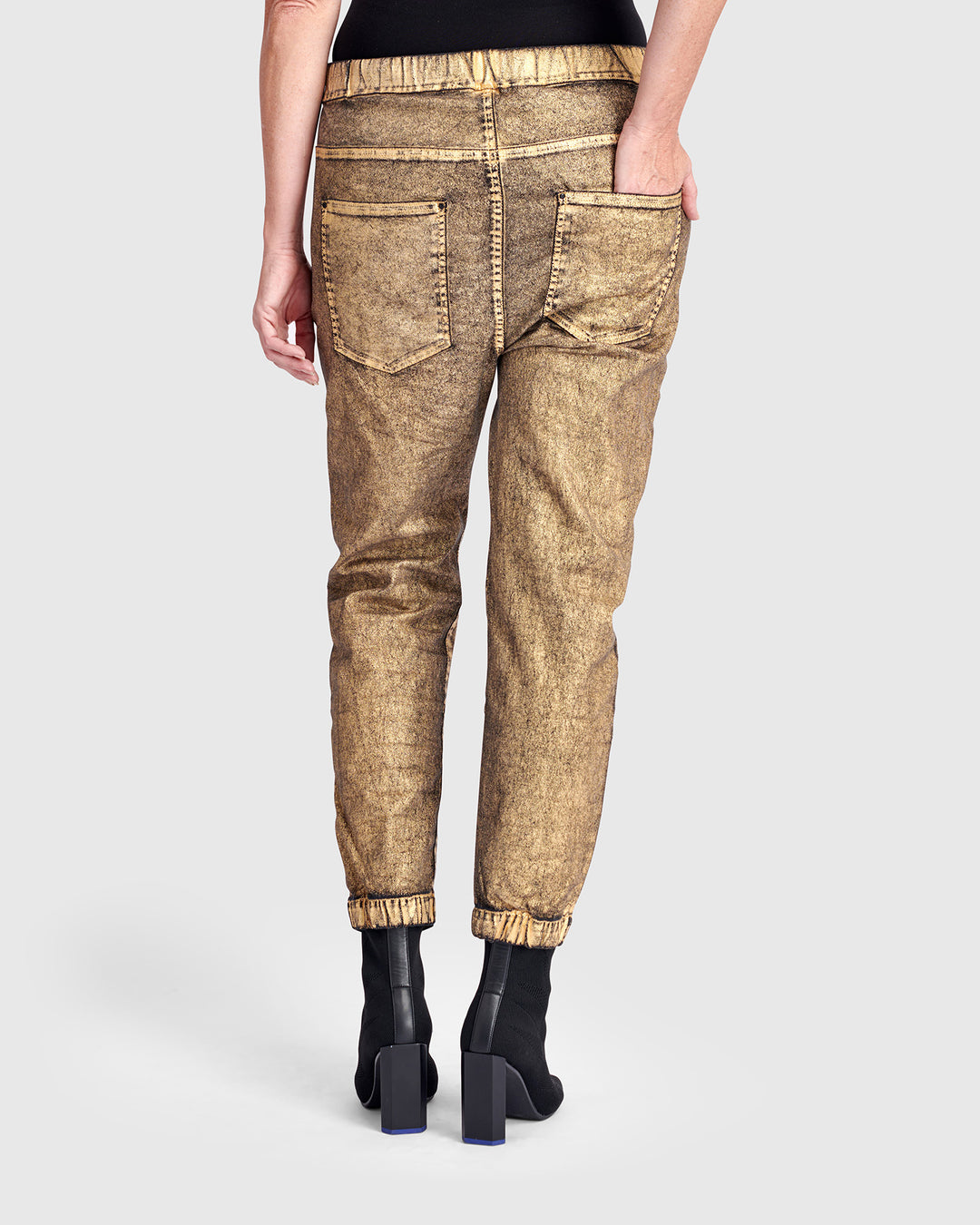 Metallic Boyfriend Jogger Jeans, Gold