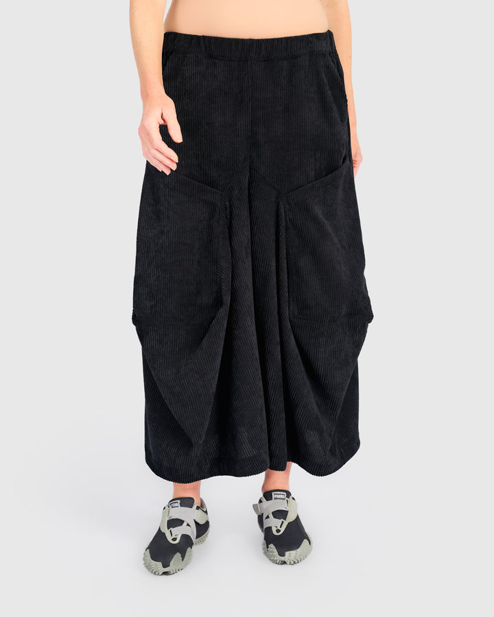Cord Harem Pockets Pants, Black