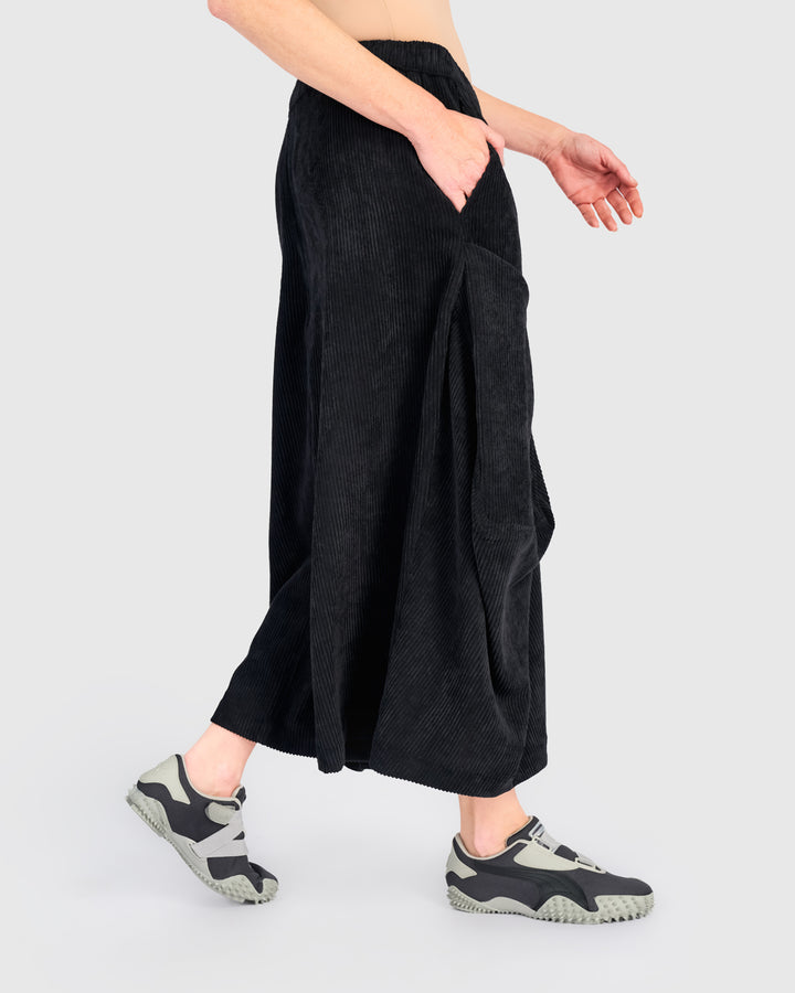 Cord Harem Pockets Pants, Black