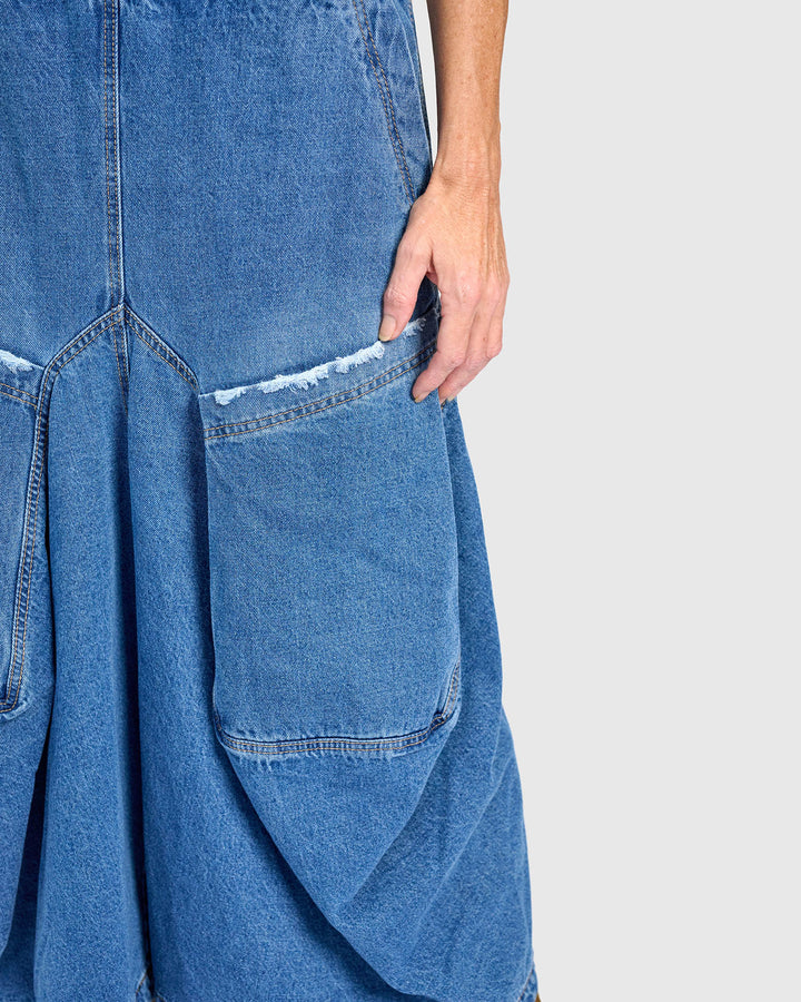Denim Harem Pockets Pants, Denim