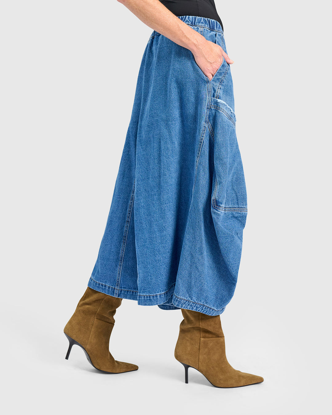 Denim Harem Pockets Pants, Denim