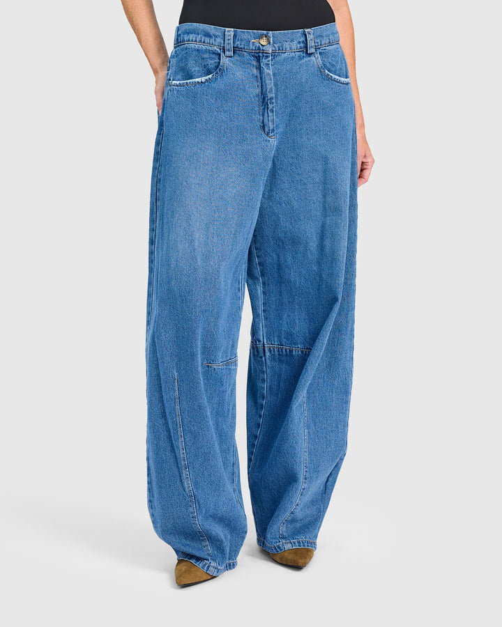 Longline Barrel Jeans, Denim