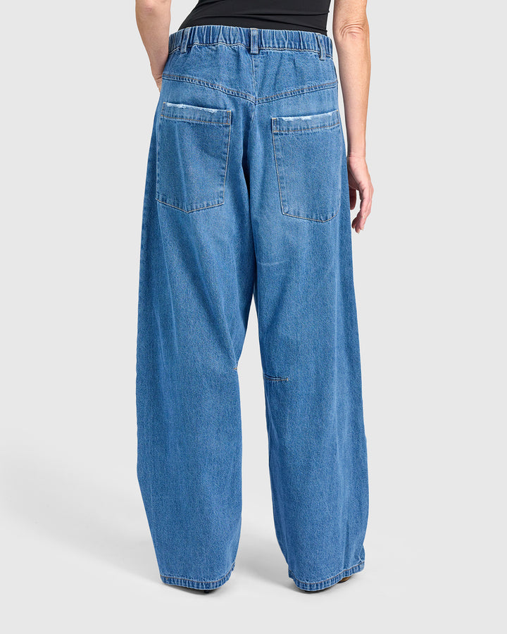 Longline Barrel Jeans, Denim