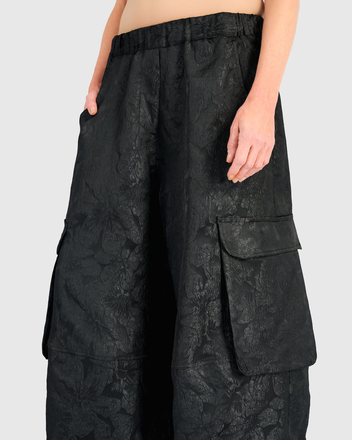 Damask Wide Cargo Pants, Onyx