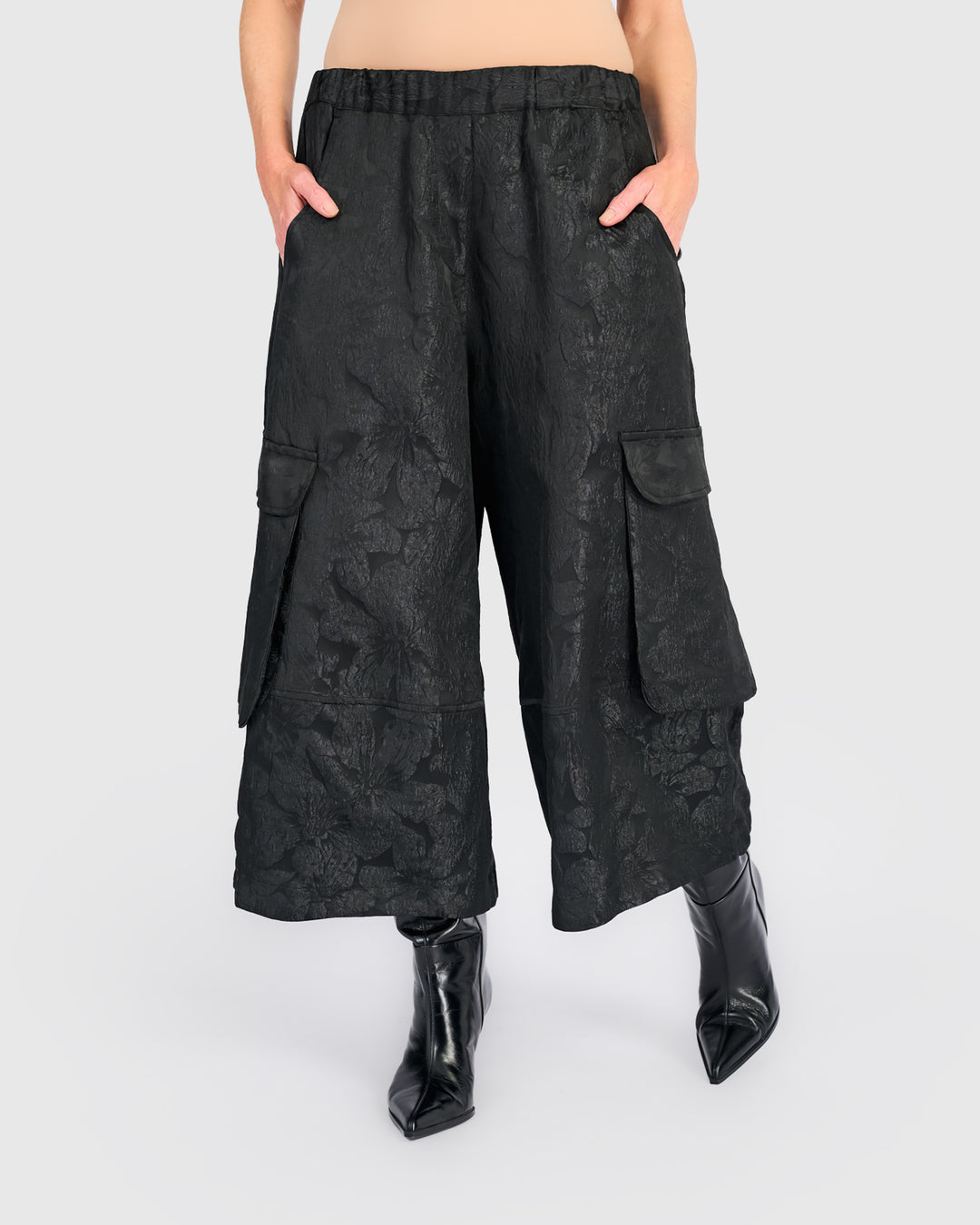Damask Wide Cargo Pants, Onyx