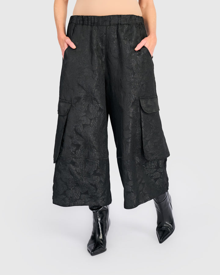 Damask Wide Cargo Pants, Onyx