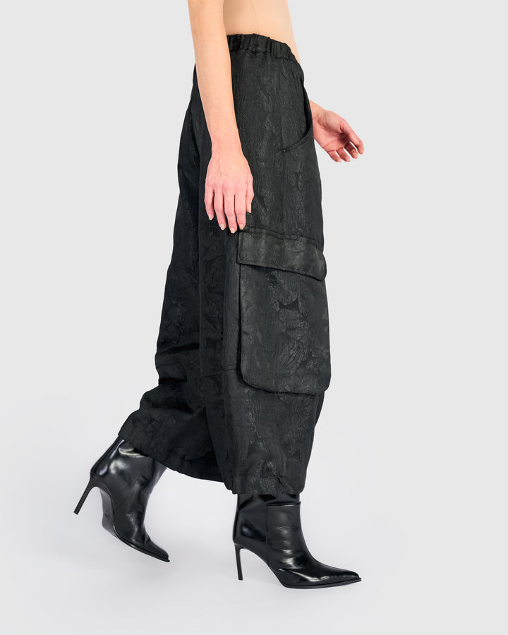 Damask Wide Cargo Pants, Onyx
