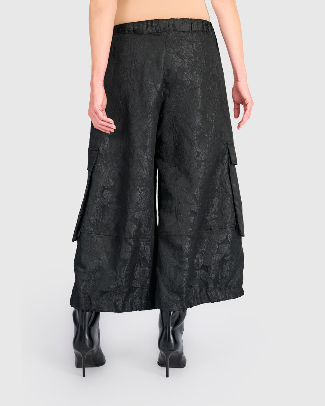 Damask Wide Cargo Pants, Onyx