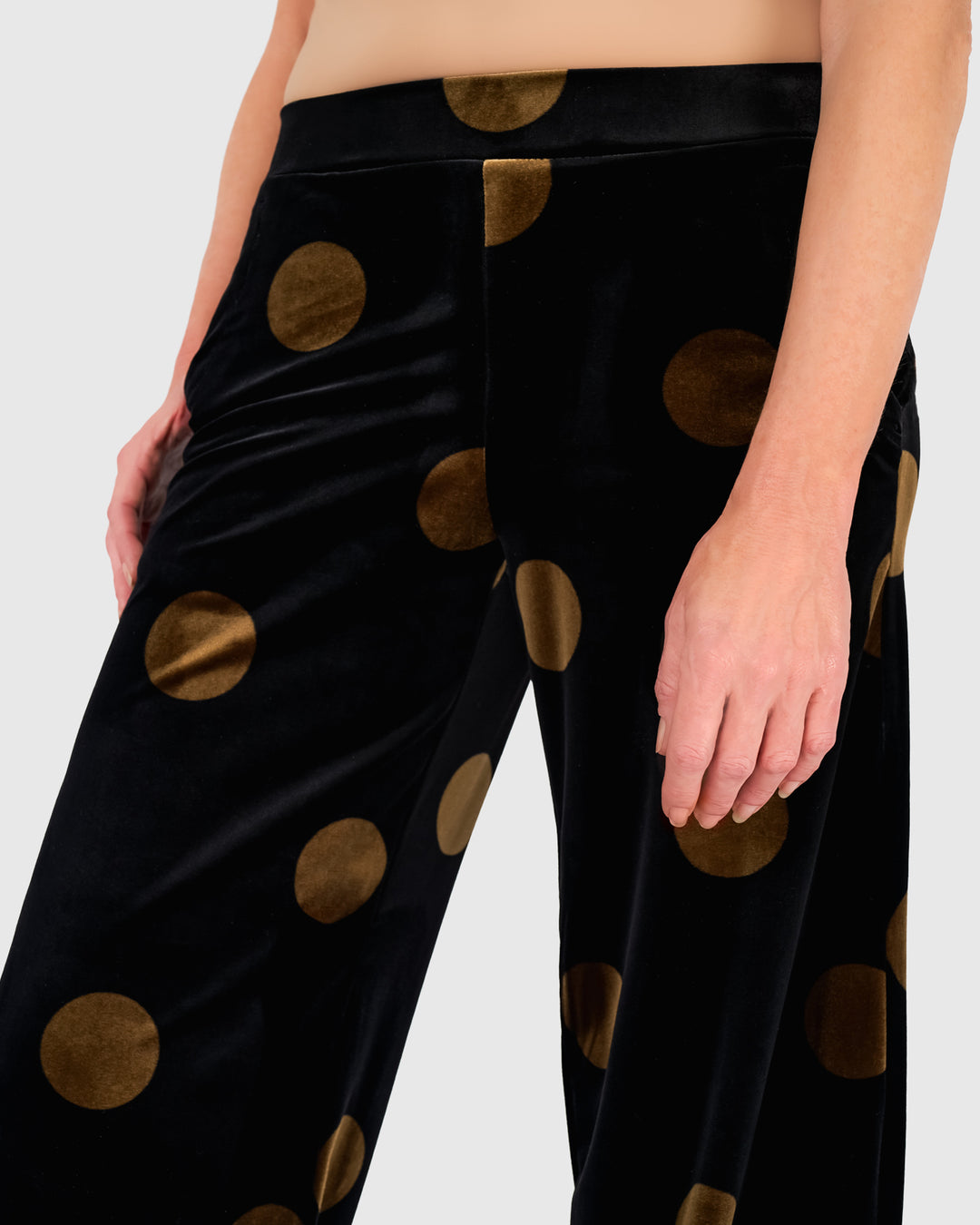 Everyday Velvet Flow Pants, Black/Gold Dot