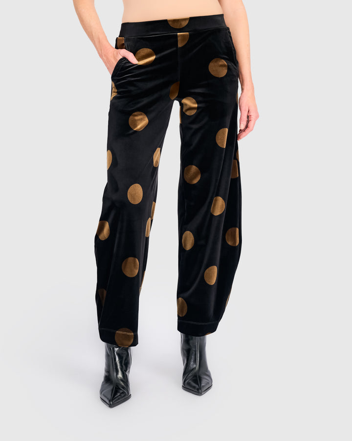 Everyday Velvet Flow Pants, Black/Gold Dot