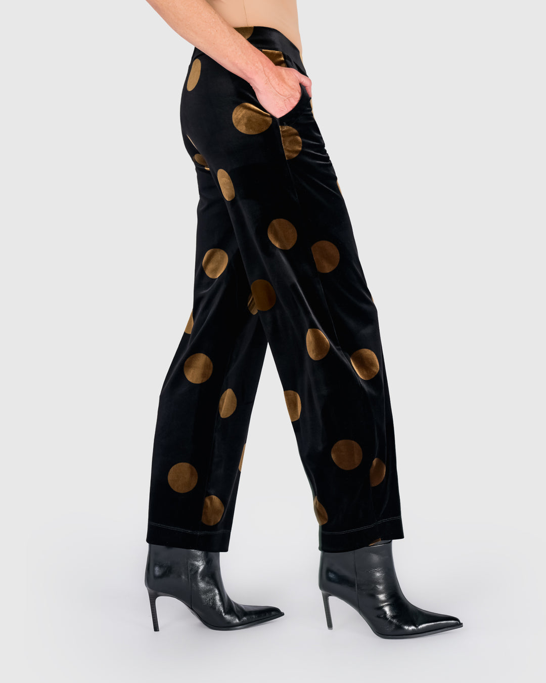 Everyday Velvet Flow Pants, Black/Gold Dot