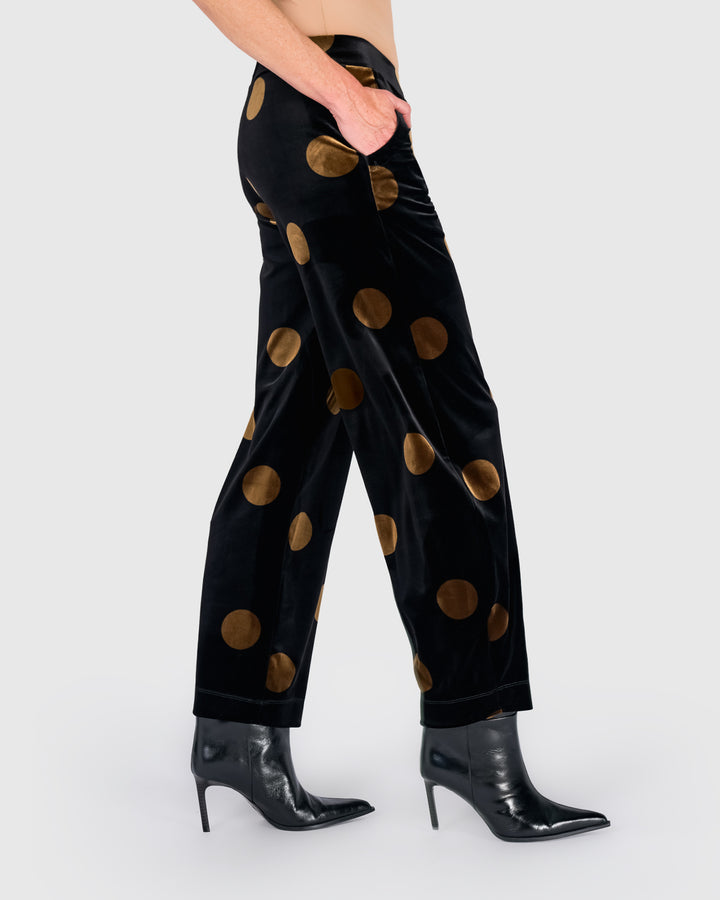 Everyday Velvet Flow Pants, Black/Gold Dot