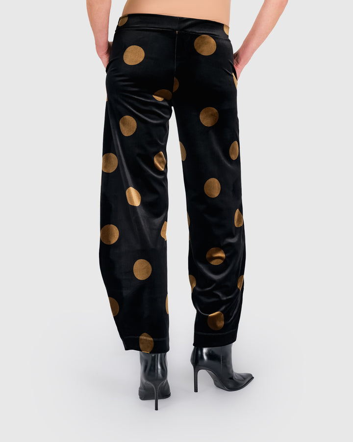 Everyday Velvet Flow Pants, Black/Gold Dot