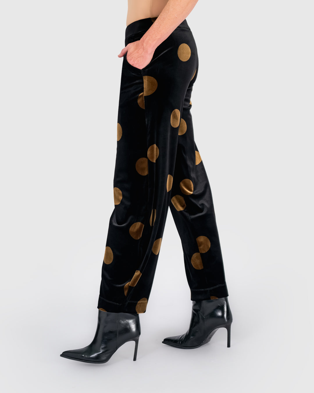 Everyday Velvet Flow Pants, Black/Gold Dot