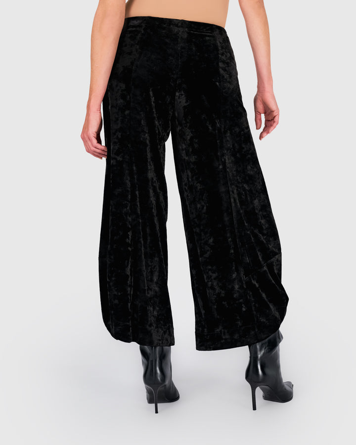 Crushed Velvet Punto Pants, Black