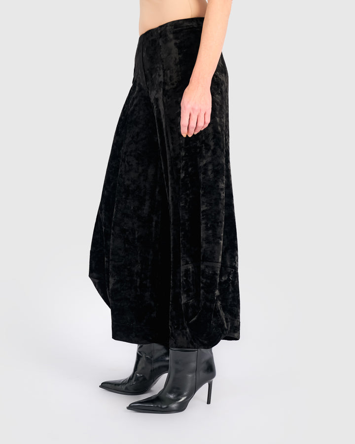 Crushed Velvet Punto Pants, Black