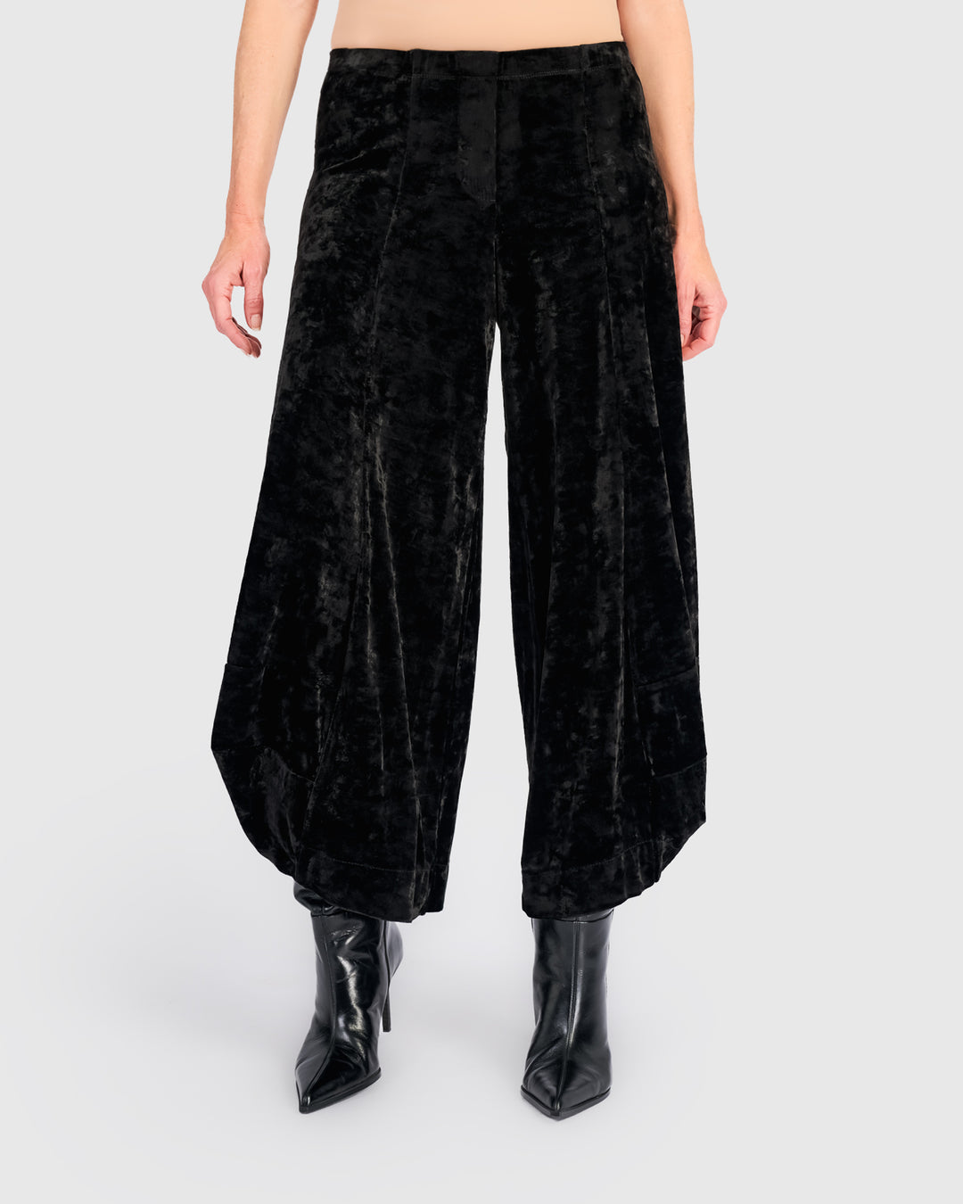 Crushed Velvet Punto Pants, Black