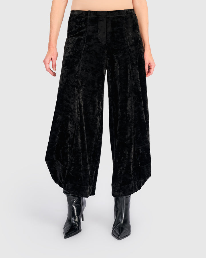 Crushed Velvet Punto Pants, Black