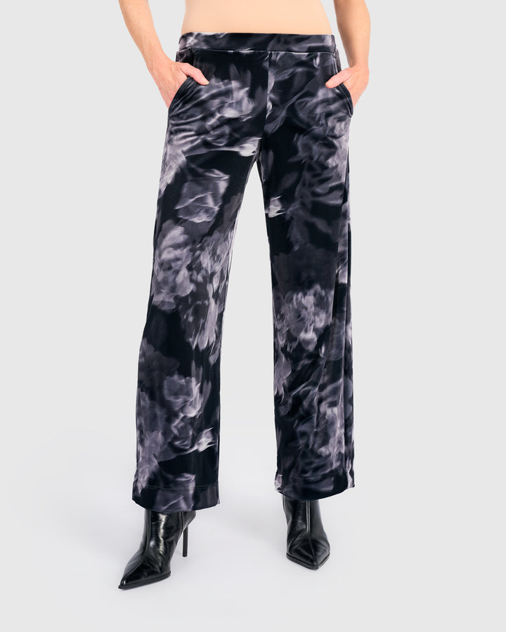 Elemi Velvet Straight Pants, Smoke Flora