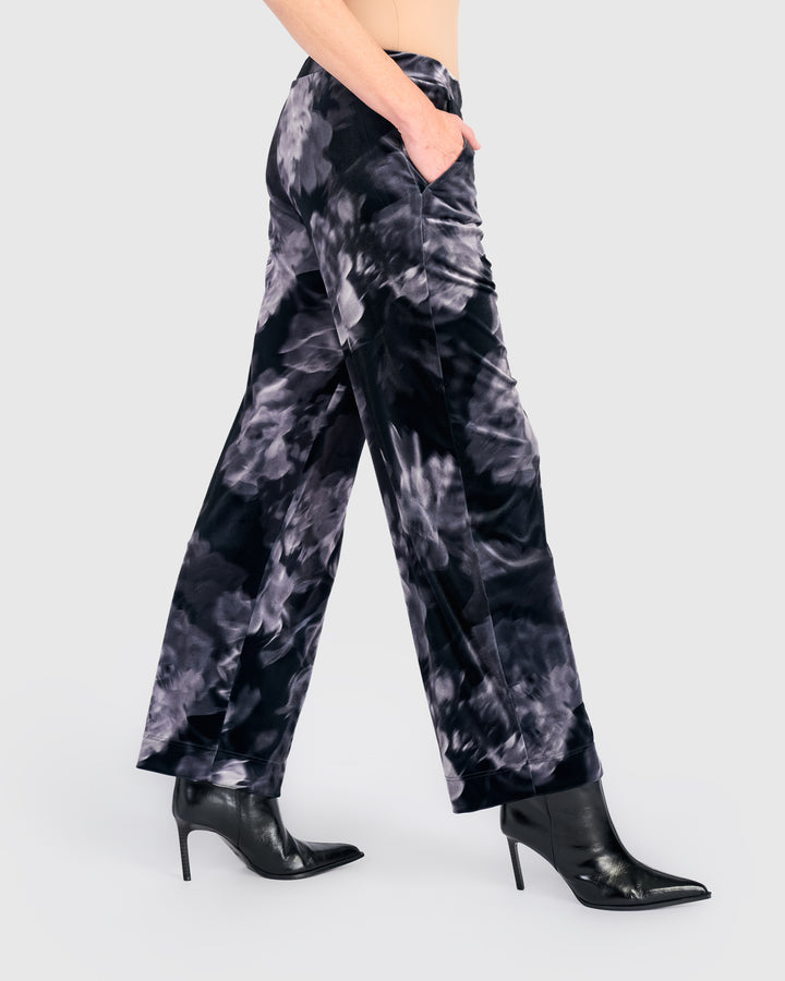 Elemi Velvet Straight Pants, Smoke Flora