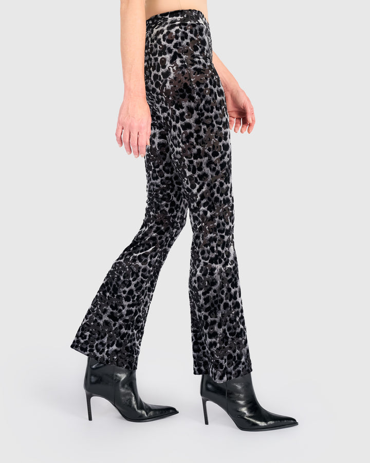 Whisker Kick Flare Pants, Pewter Leopard