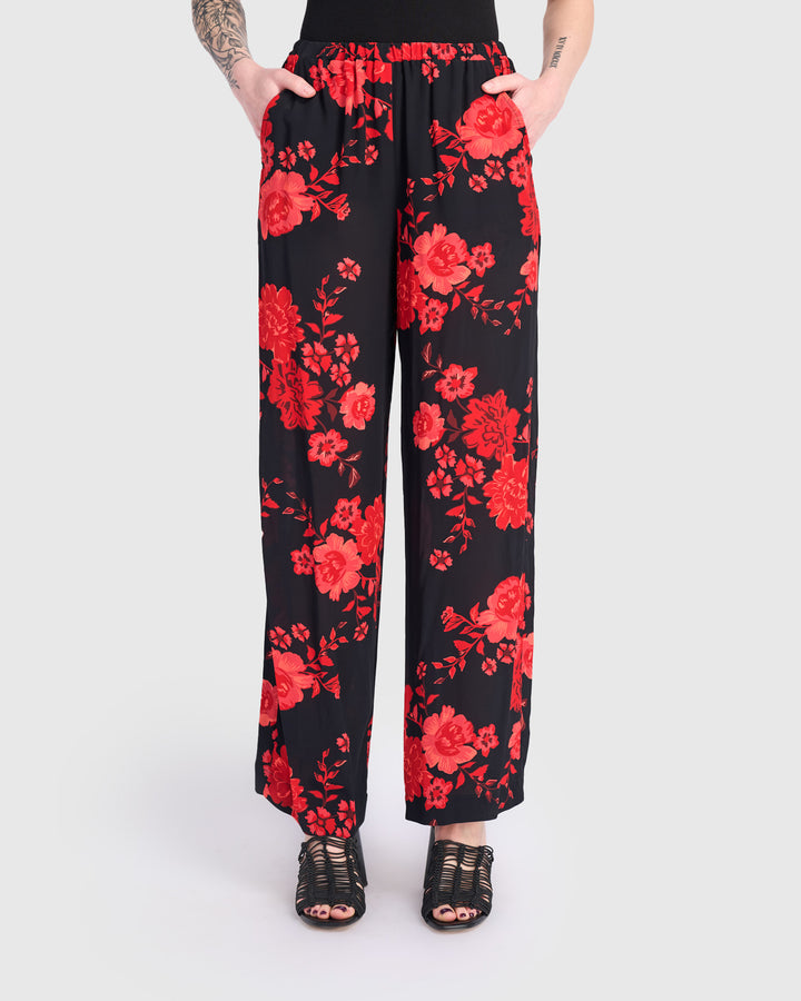 Anko Straight Pants, Black/Red Peony