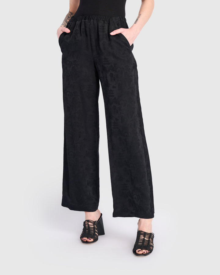 Sabi Straight Pants, Black Jacquard