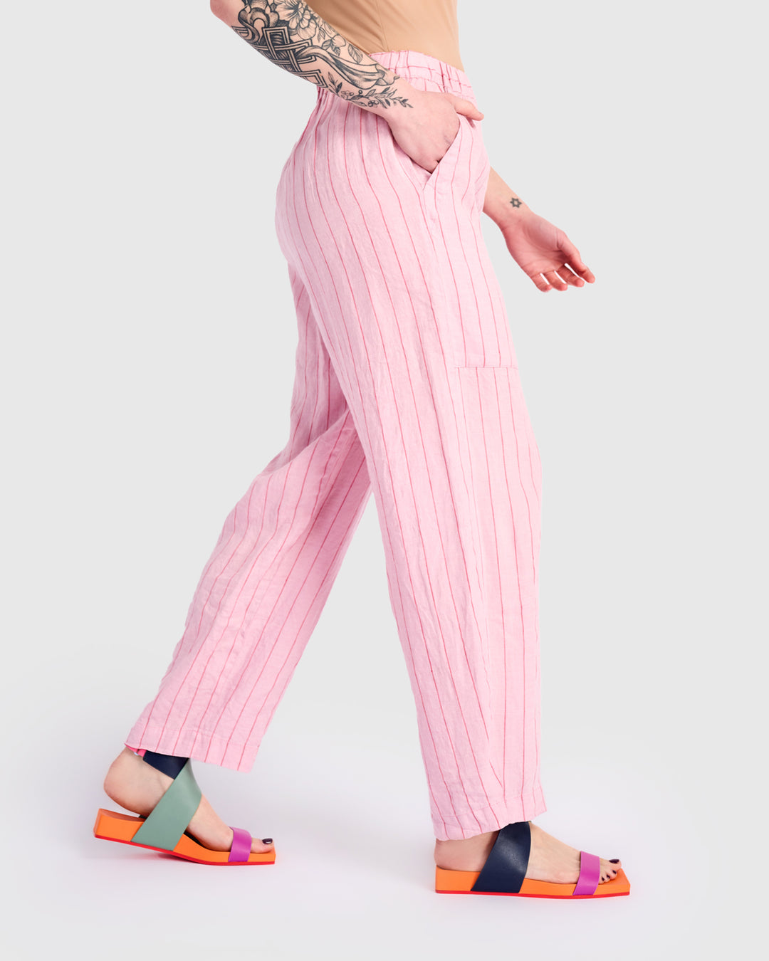 Linen Vacation Pants, Pink Stripe