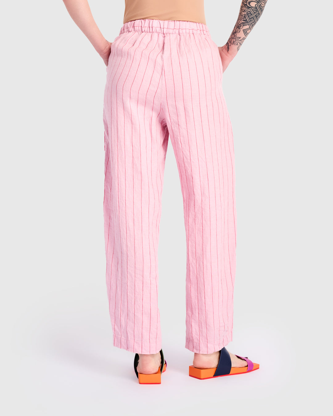Linen Vacation Pants, Pink Stripe