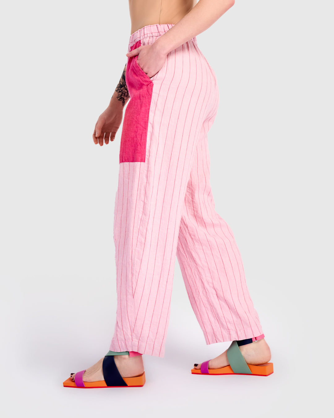 Linen Vacation Pants, Pink Stripe