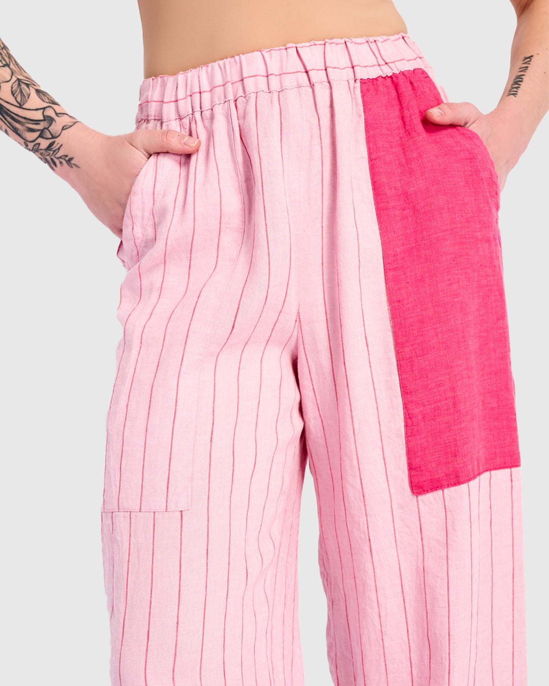Linen Vacation Pants, Pink Stripe