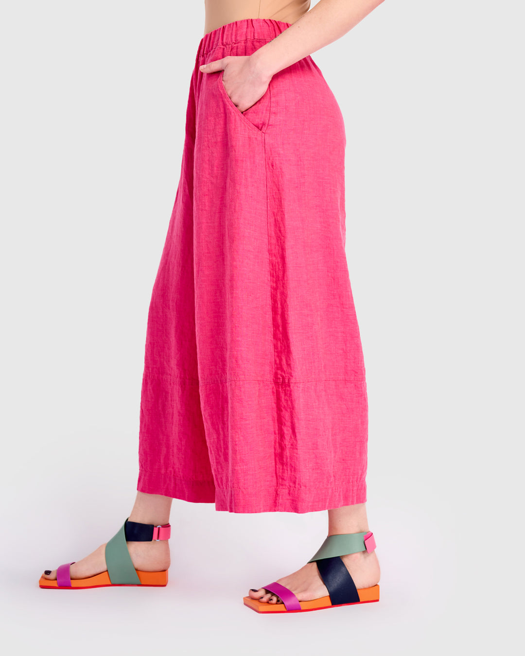 Linen Palazzo Pants, Flamingo